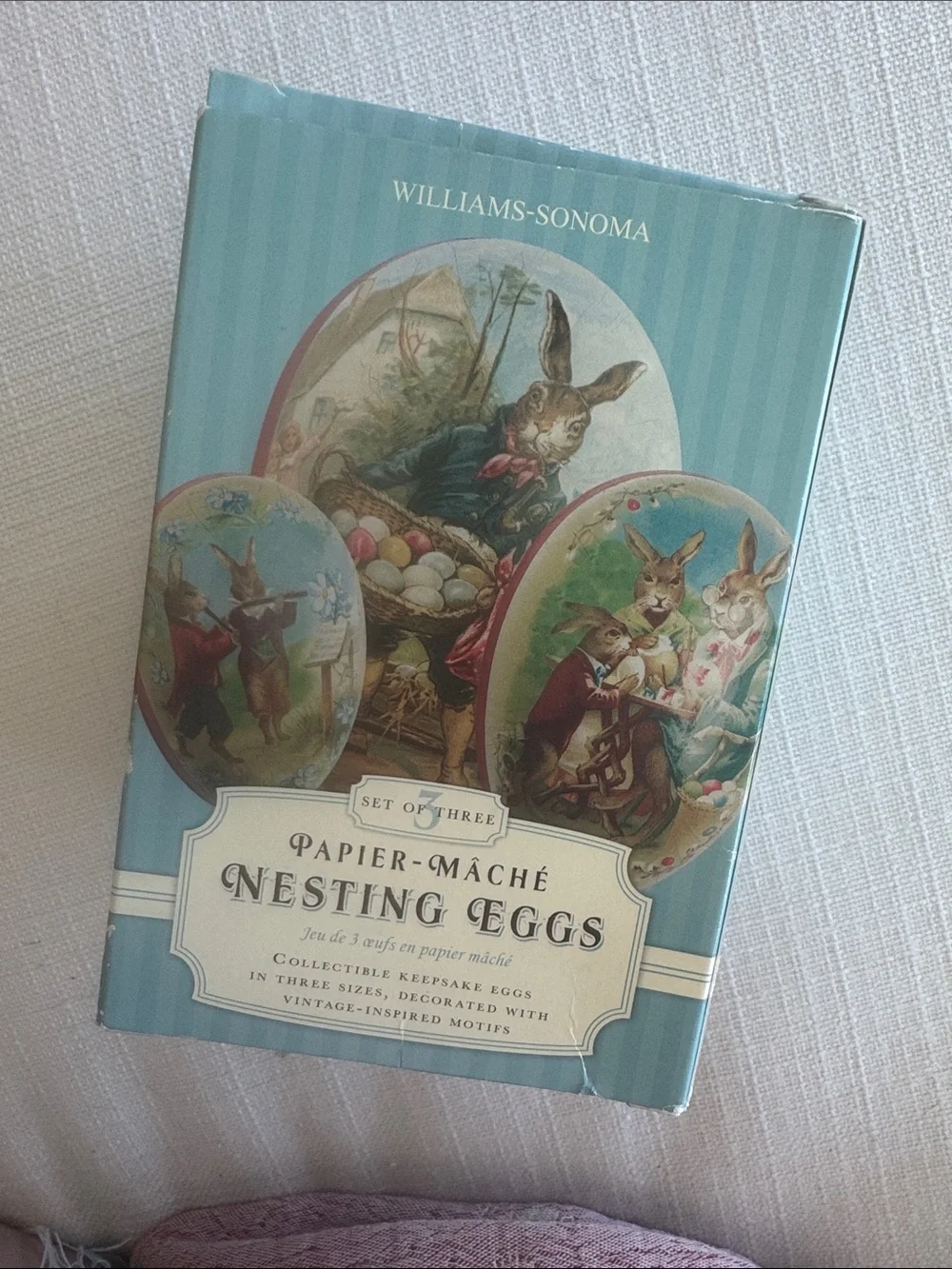 Williams Sonoma Vintage-Style Teal Nesting Papier-Mâché Egg Set